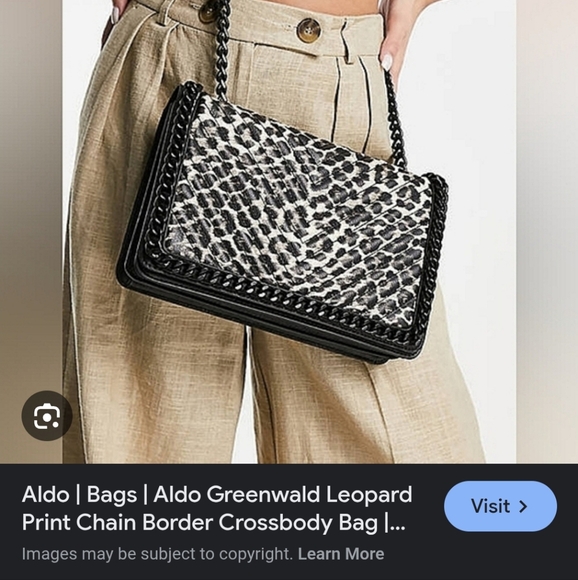 Aldo Greenwald Leopard Print  Black  Crossbody Bag with Chain Strap - Picture 4 of 15